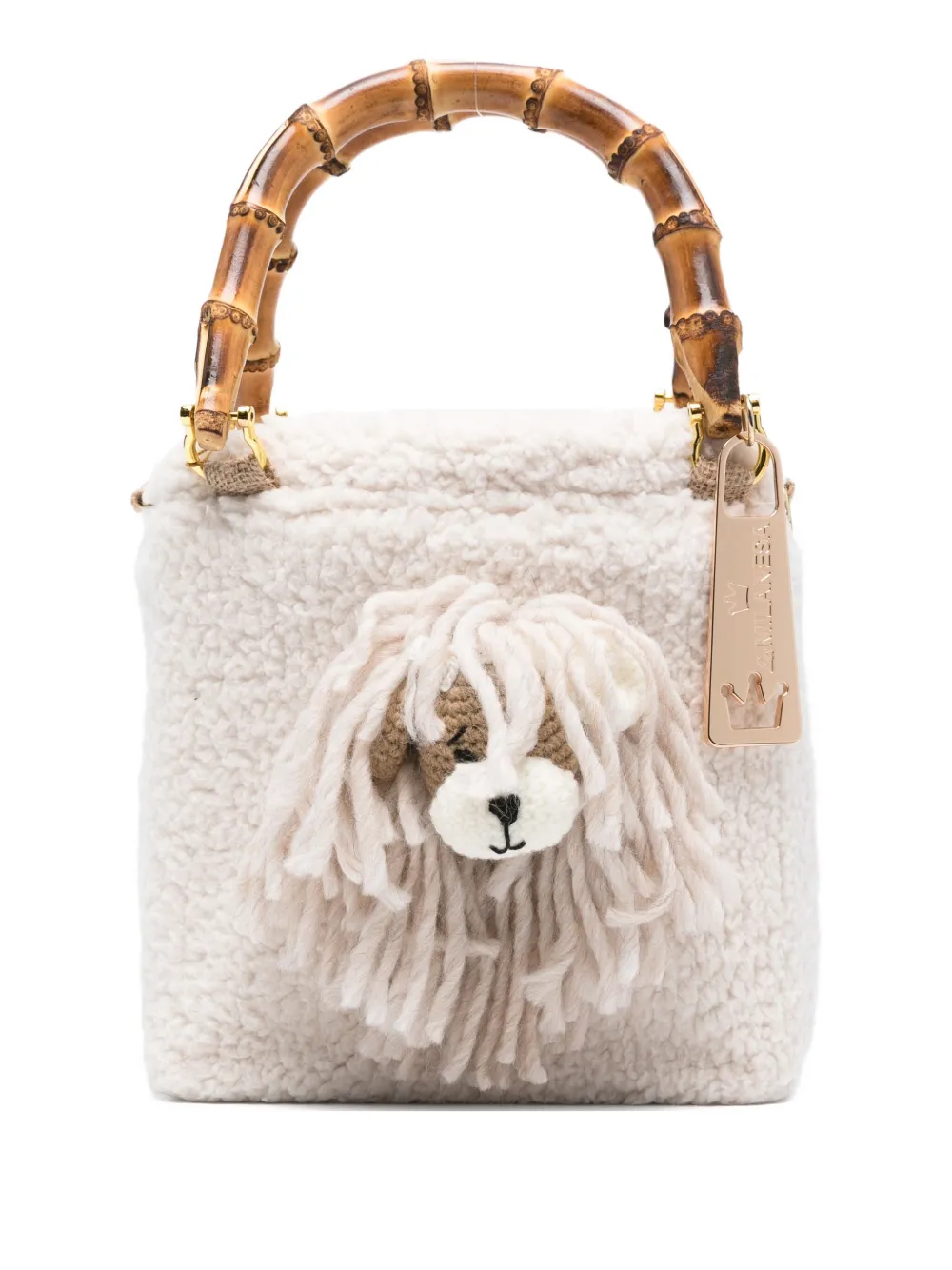 La Milanesa Dog-embellished Shearling Tote Bag In White