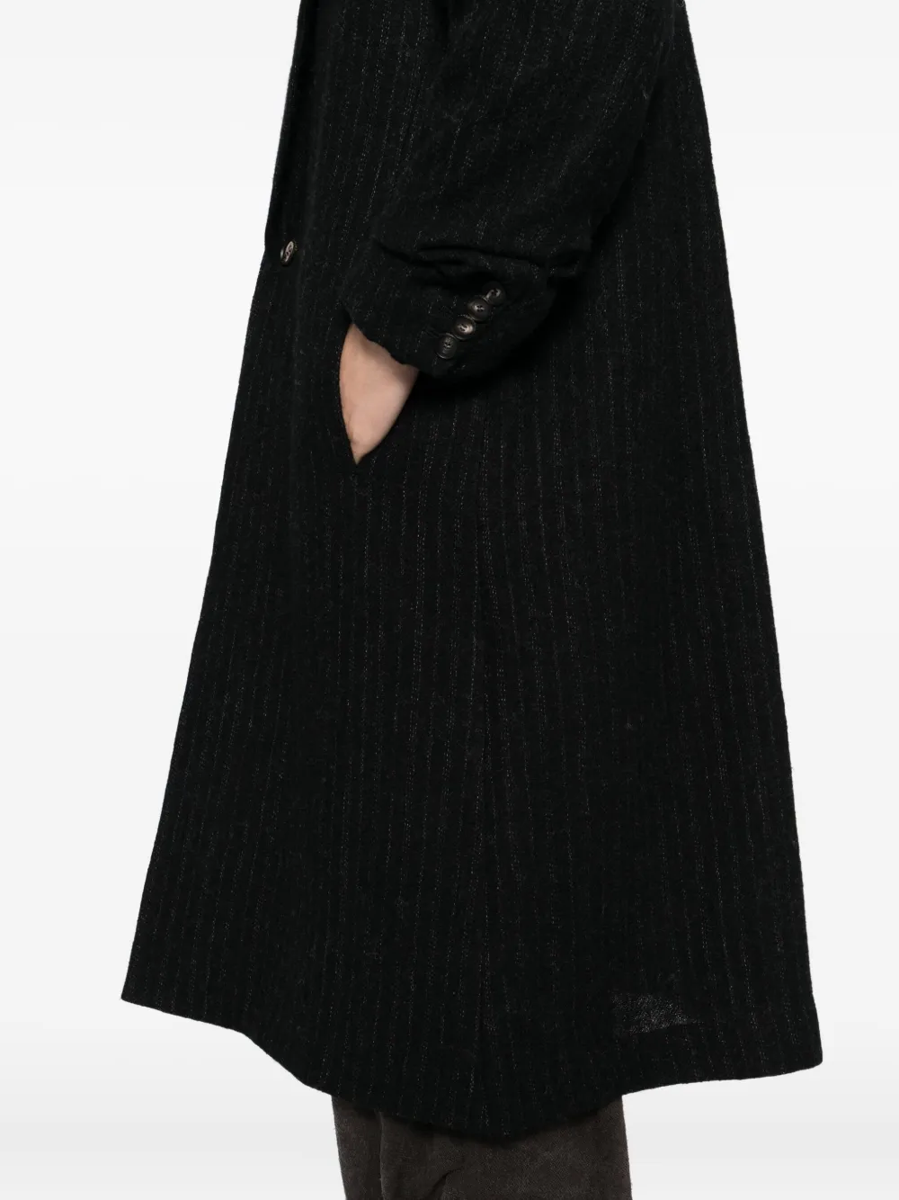 Devoa Pinstripe Wool Coat In Black