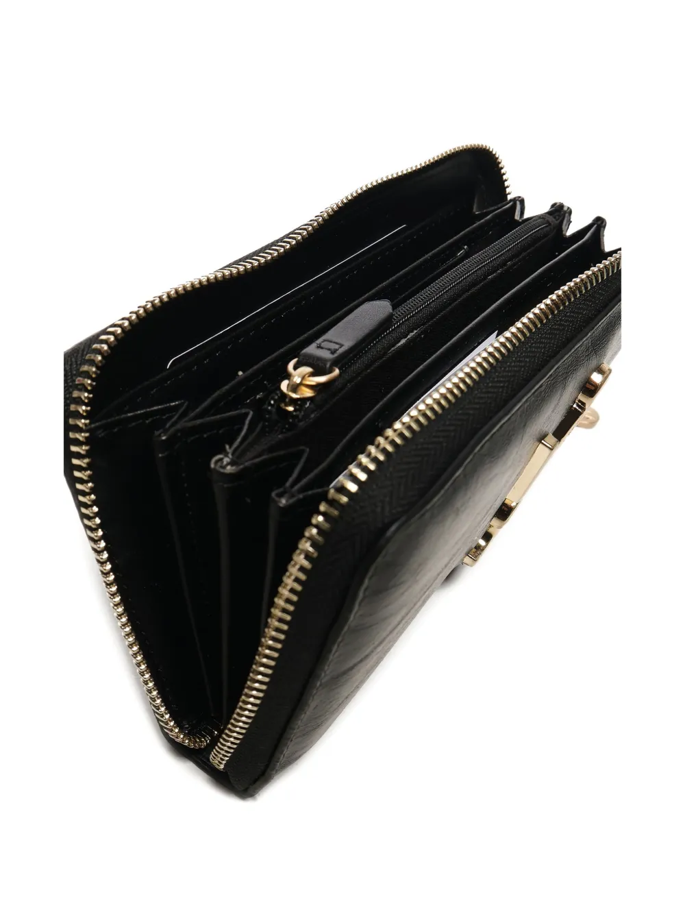 V73 Logo-plaque Zip-around Wallet In Black
