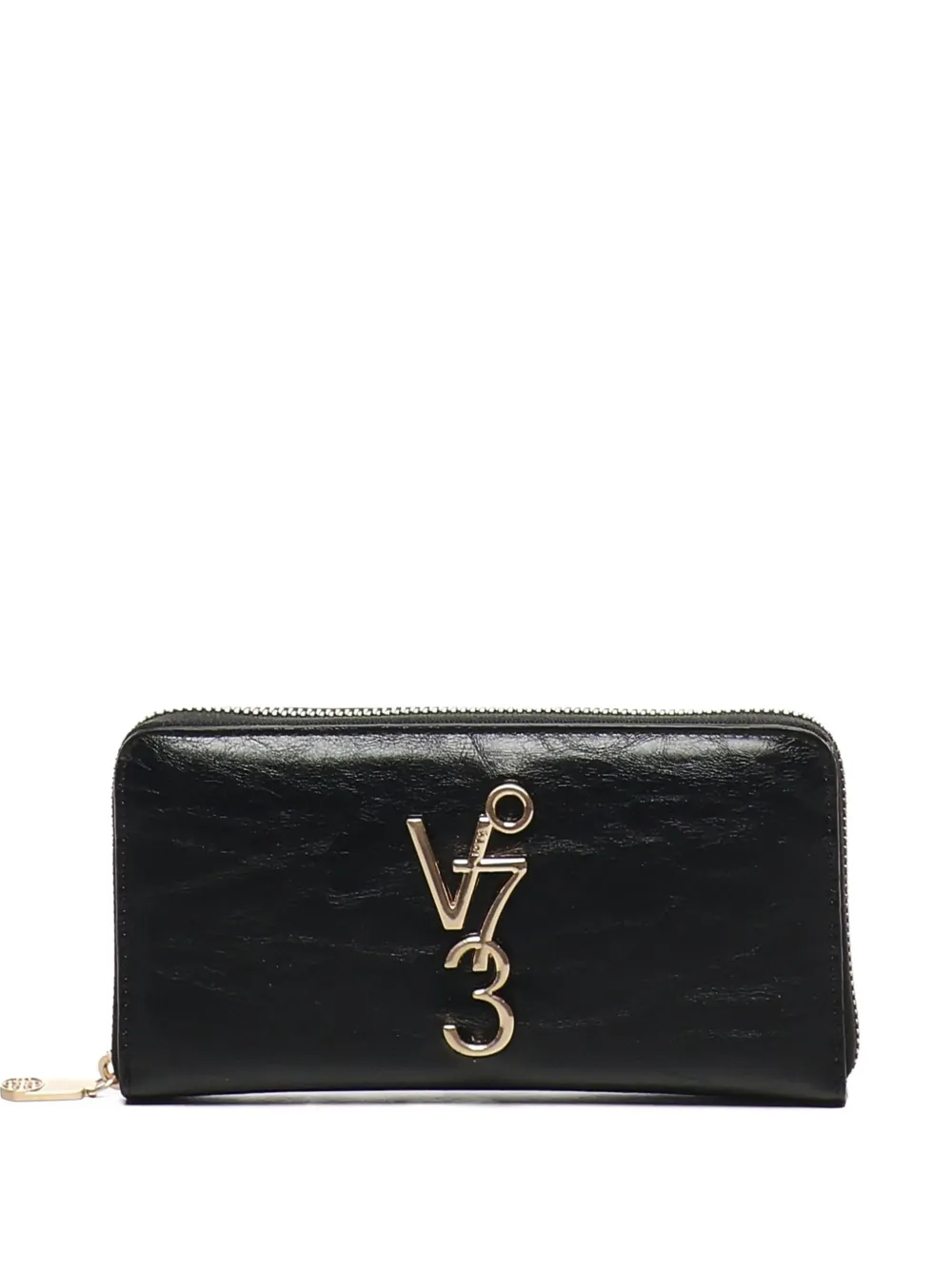 V73 Logo-plaque Zip-around Wallet In Black
