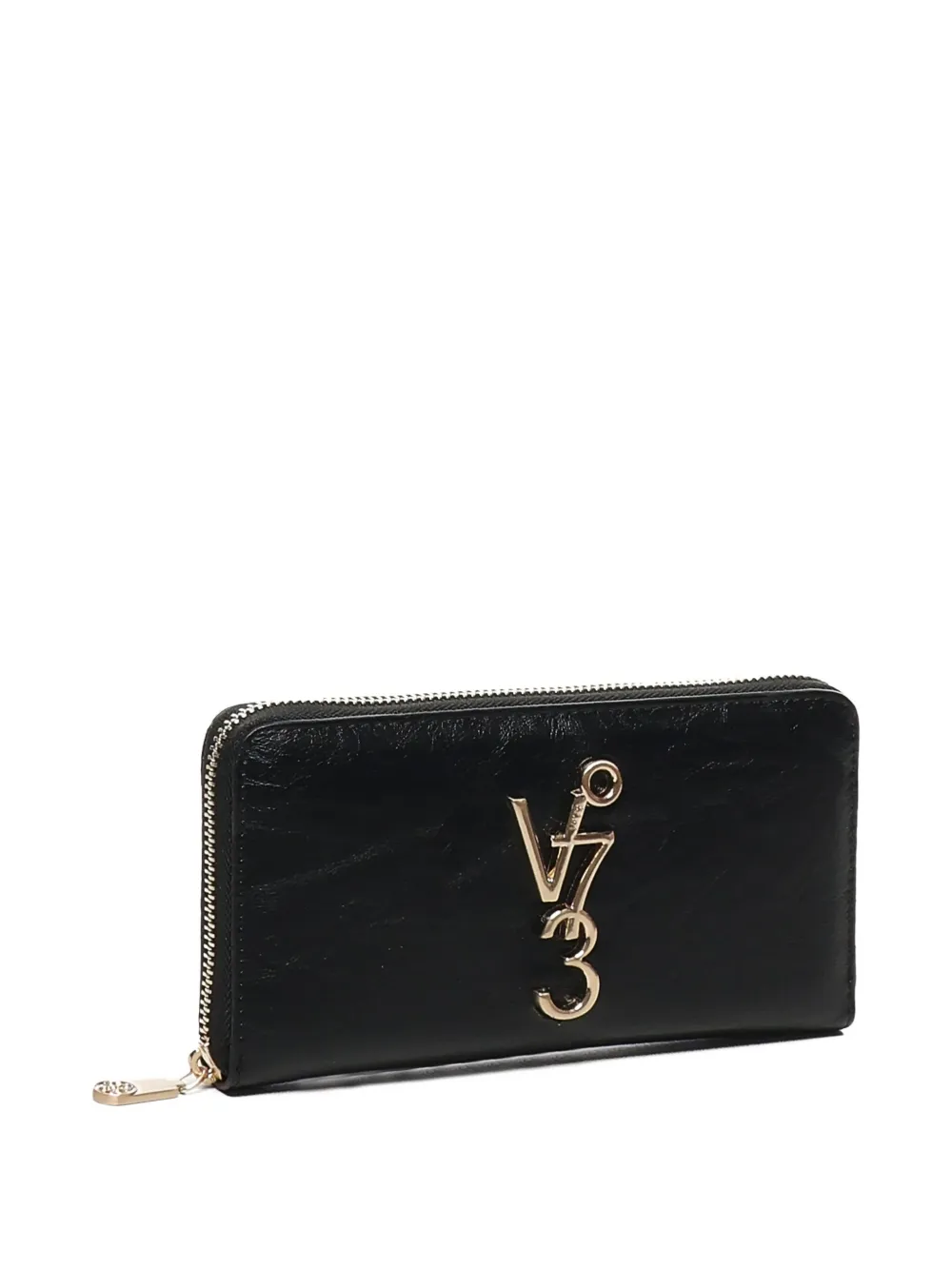 V73 Logo-plaque Zip-around Wallet In Black