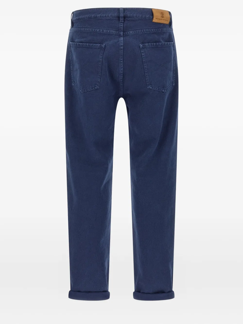 Brunello Cucinelli garment-dyed logo-patch jeans - Blauw