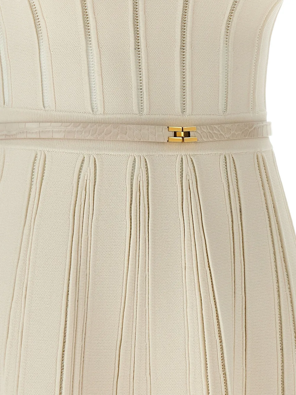 Elisabetta Franchi Geplooide jurk met geweven band Beige