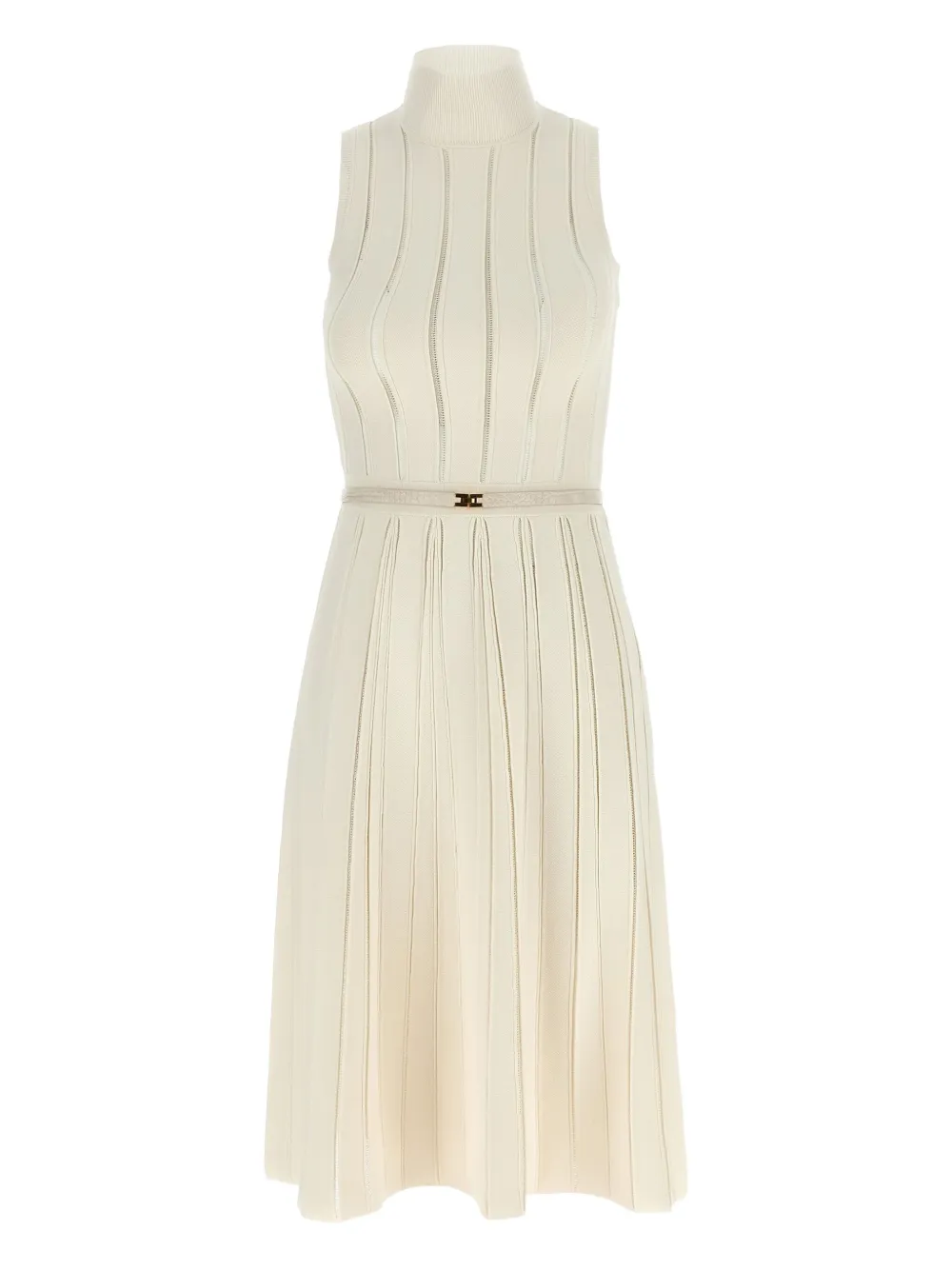 Elisabetta Franchi Geplooide jurk met geweven band Beige