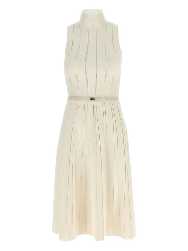 【すぐ届く】ELISABETTA FRANCHI プリーツ ベルト付き ドレス 華やかな気品》【ELISABETTA FRANCHI】ベルト付プリーツドレス