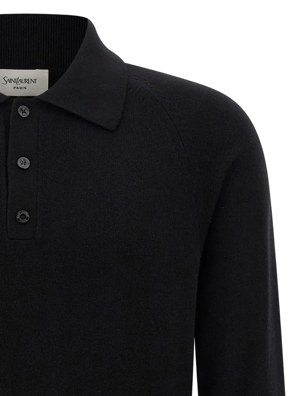 Saint Laurent Wool Polo Shirt Cuffs Ribbed In Black