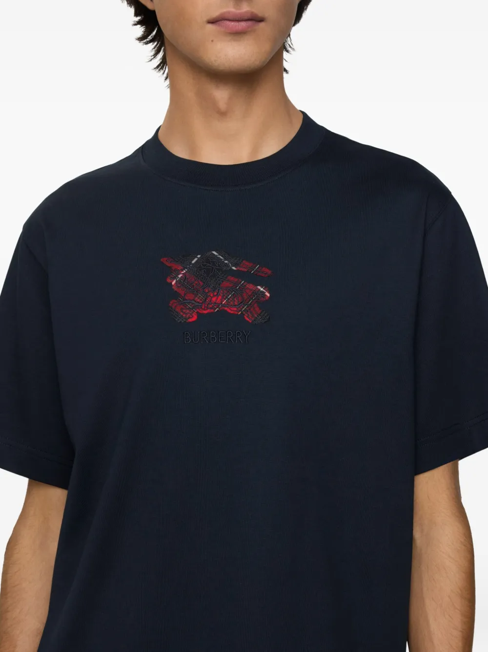 Burberry embroidered cotton T-shirt Blauw