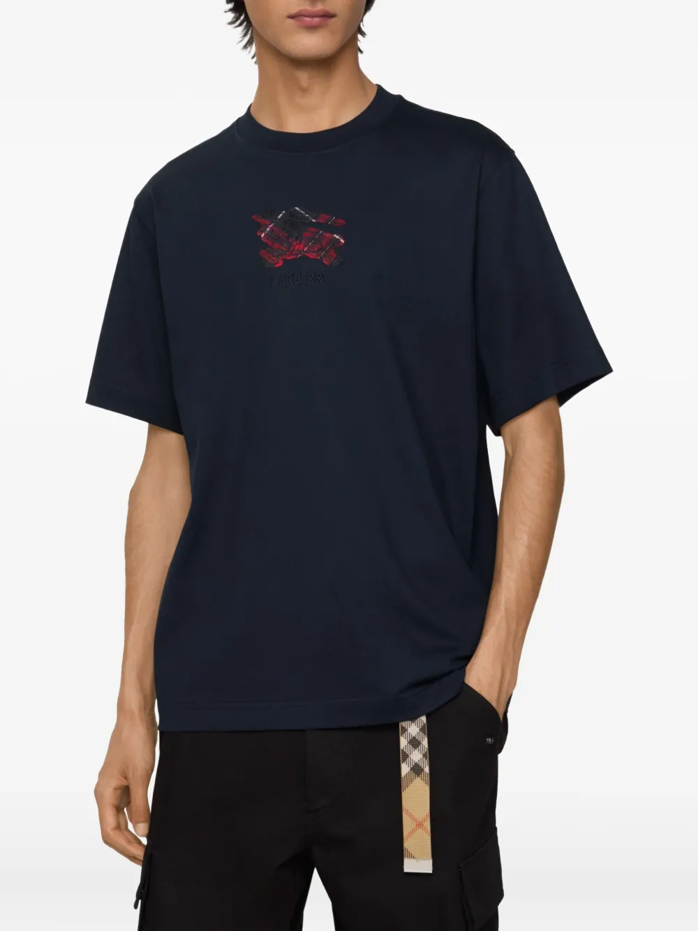 Burberry embroidered cotton T-shirt Blauw