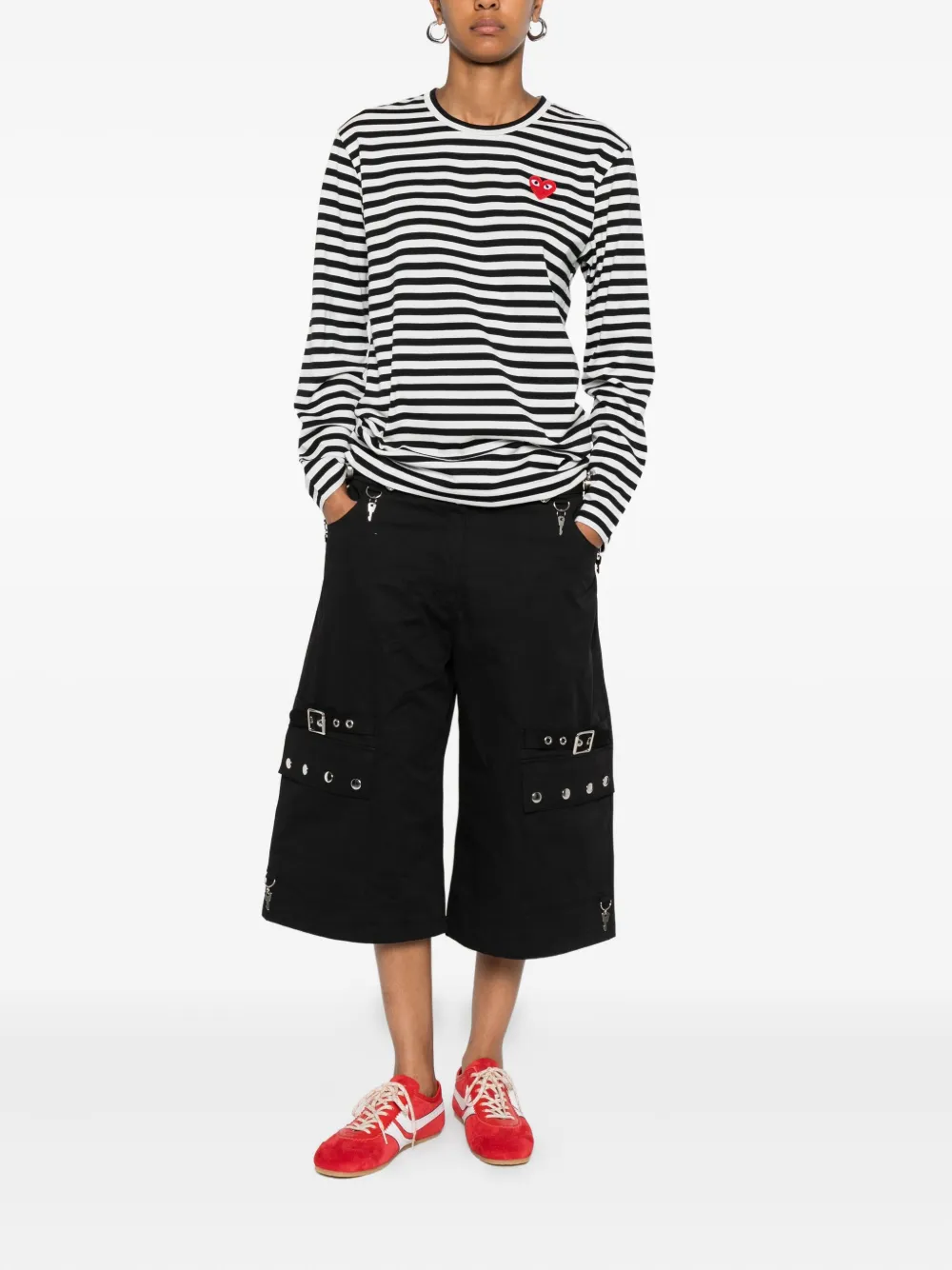 Comme Des Garçons Play Heart-logo Striped T-shirt In Multi