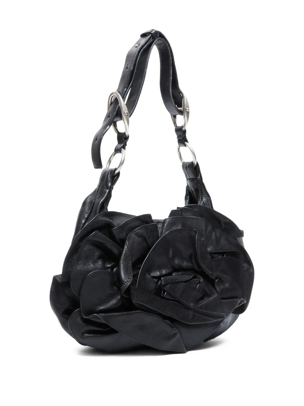 Pre-owned Saint Laurent 1990-2000s Rose-embellishment Shoulder Bag In Black