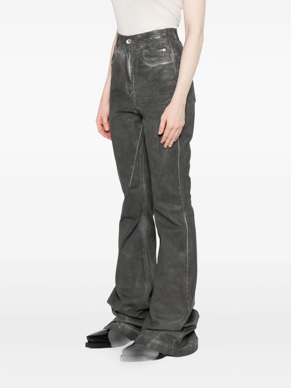 Rick Owens Drkshdw High-waisted Flared Trousers Featuring Pockets In Gray