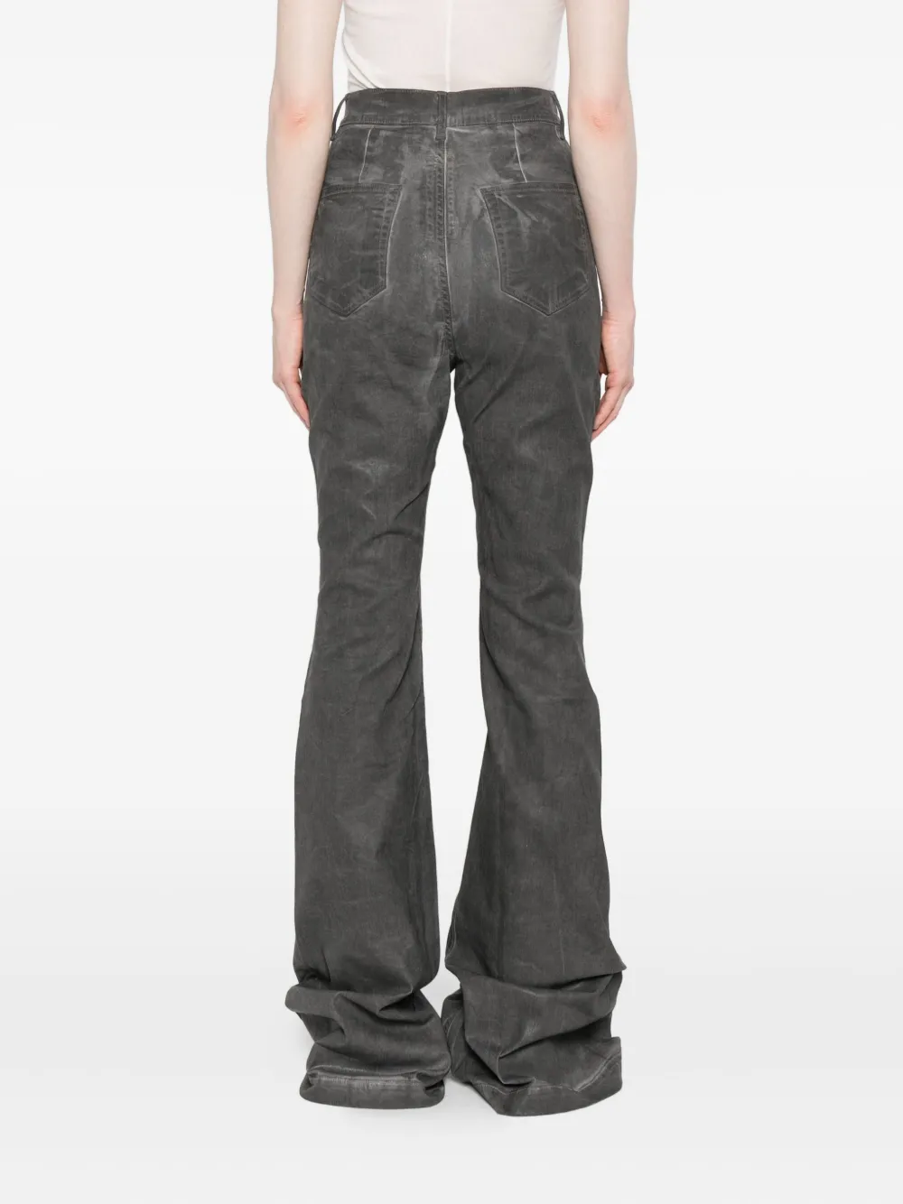 Rick Owens Drkshdw High-waisted Flared Trousers Featuring Pockets In Gray