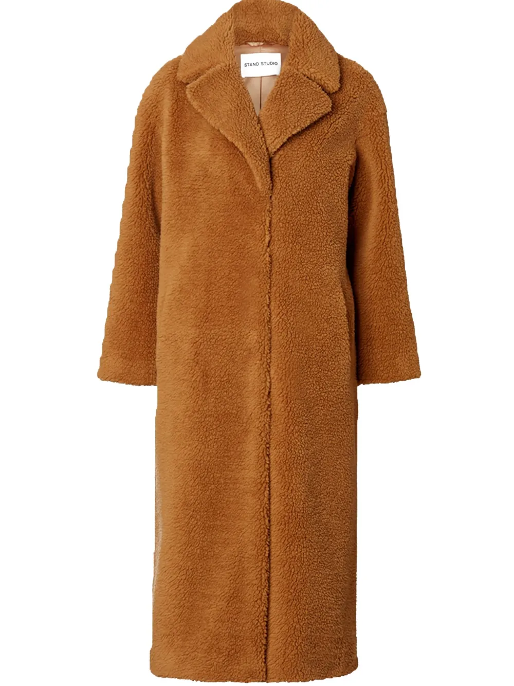Stand Studio Single Breasted Long Teddy Coat In Brown