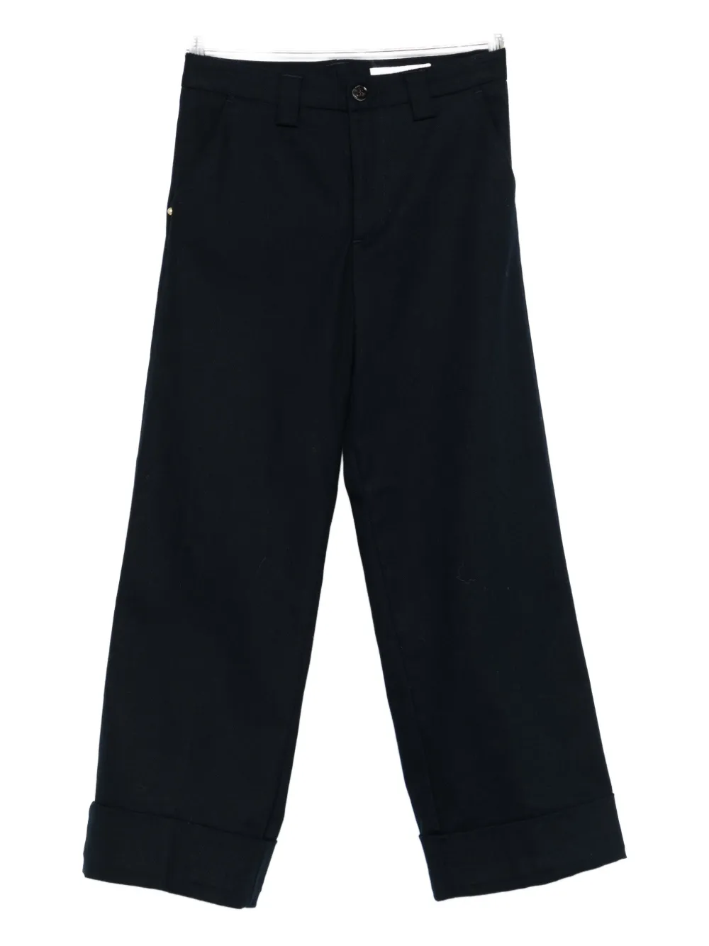 White Sand Cuffed Button-closure Trousers In Black