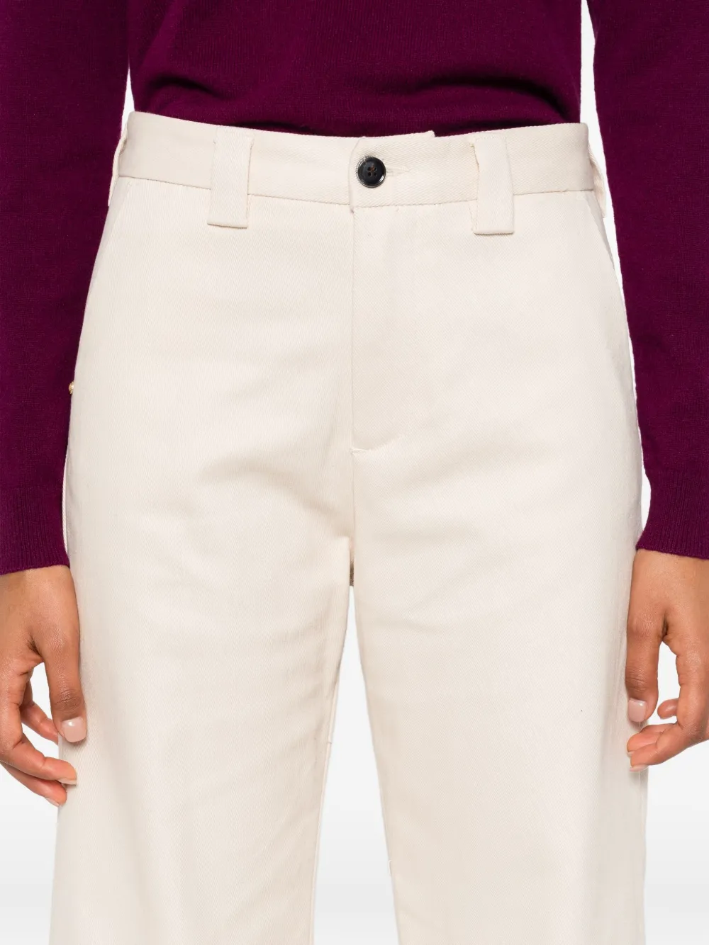 White Sand Button-fastening Belt-loops Trousers In Neutral