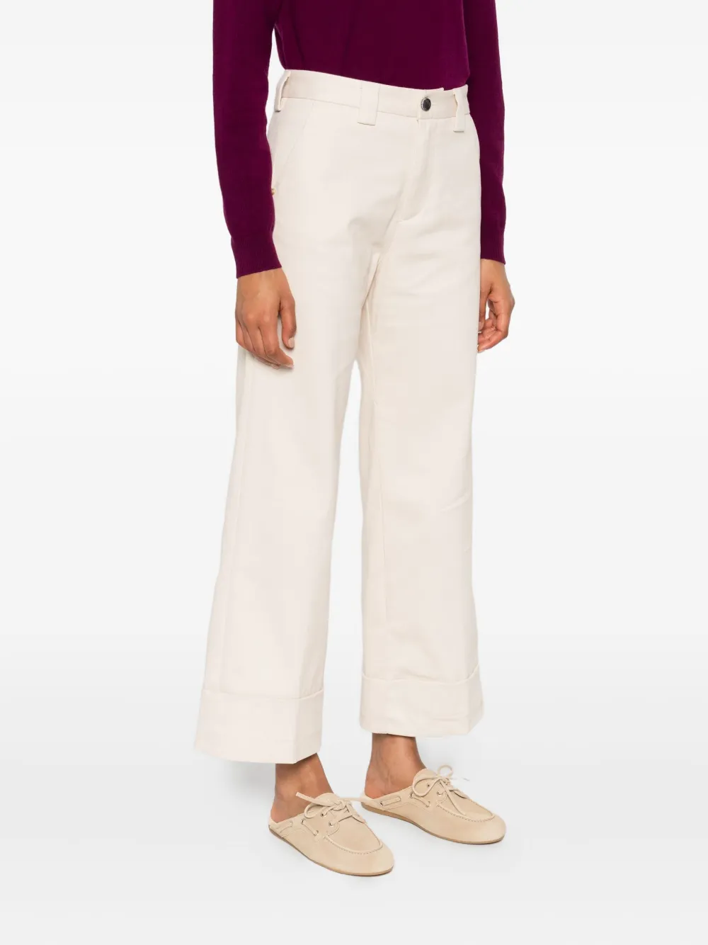 White Sand Button-fastening Belt-loops Trousers In Neutral