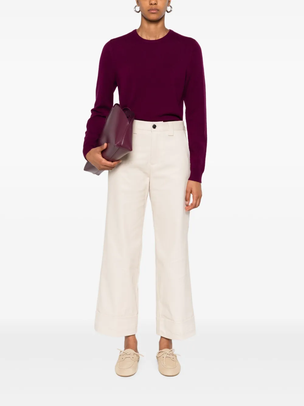 White Sand Broek met knoopsluiting en riemlussen - Beige
