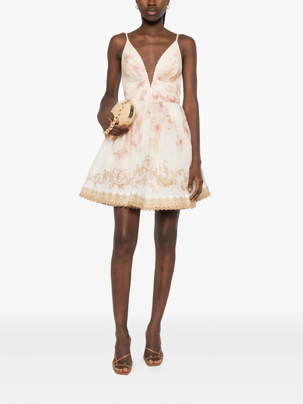 ZIMMERMANN Hypnotic trimmed mini dress Beige
