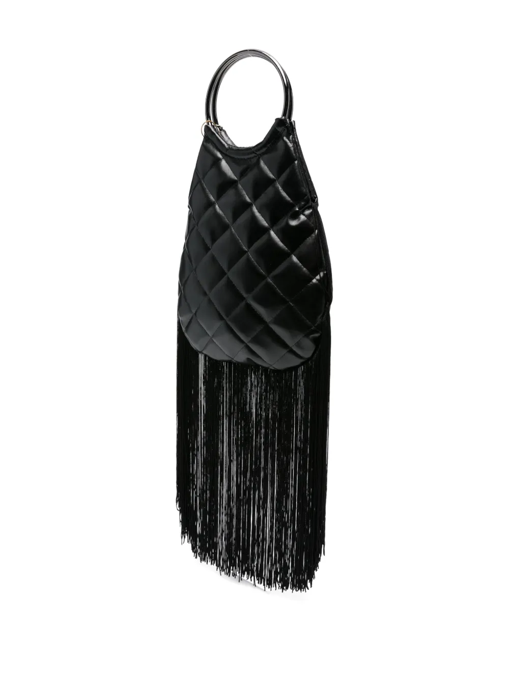 La Milanesa Quilted Fringed-bottom Clutch In Black