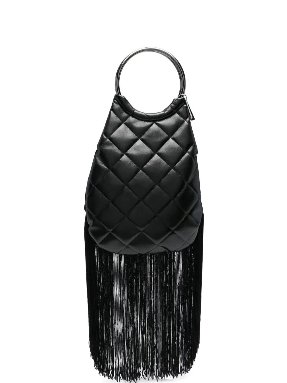 La Milanesa Quilted Fringed-bottom Clutch In Black