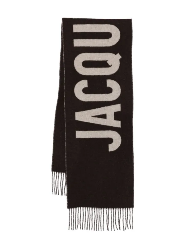 ジャックムス ロゴ入りブラウンウールスカーフ Jacquemus ロゴジャカード スカーフ | ブラウン | FARFETCH JP