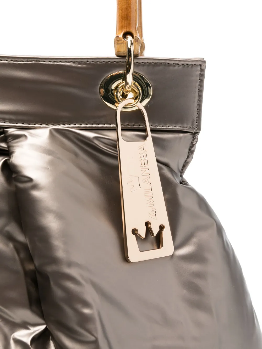 La Milanesa Bamboo-handle Quilted Tote Bag In Brown