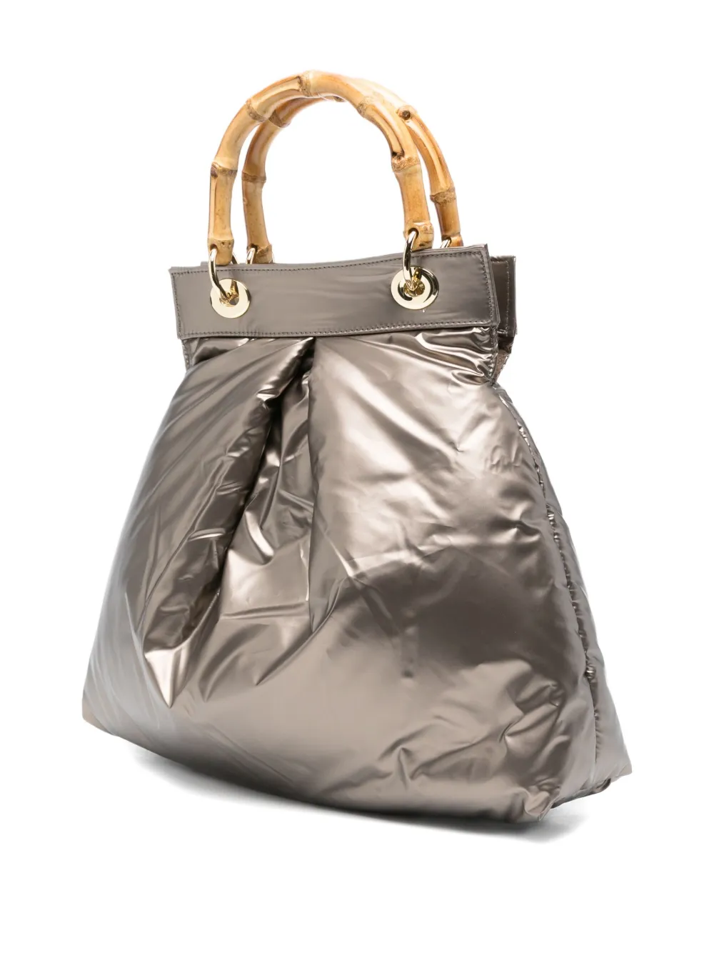 La Milanesa Bamboo-handle Quilted Tote Bag In Brown