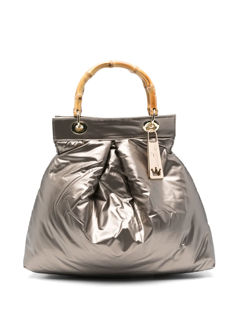 La Milanesa Bamboo-handle Quilted Tote Bag In Brown