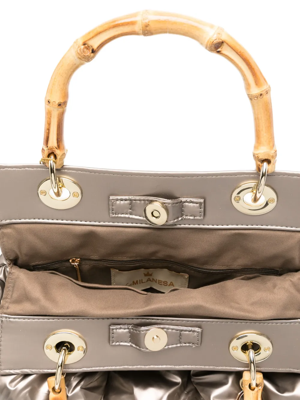 La Milanesa Bamboo-handle Quilted Tote Bag In Brown