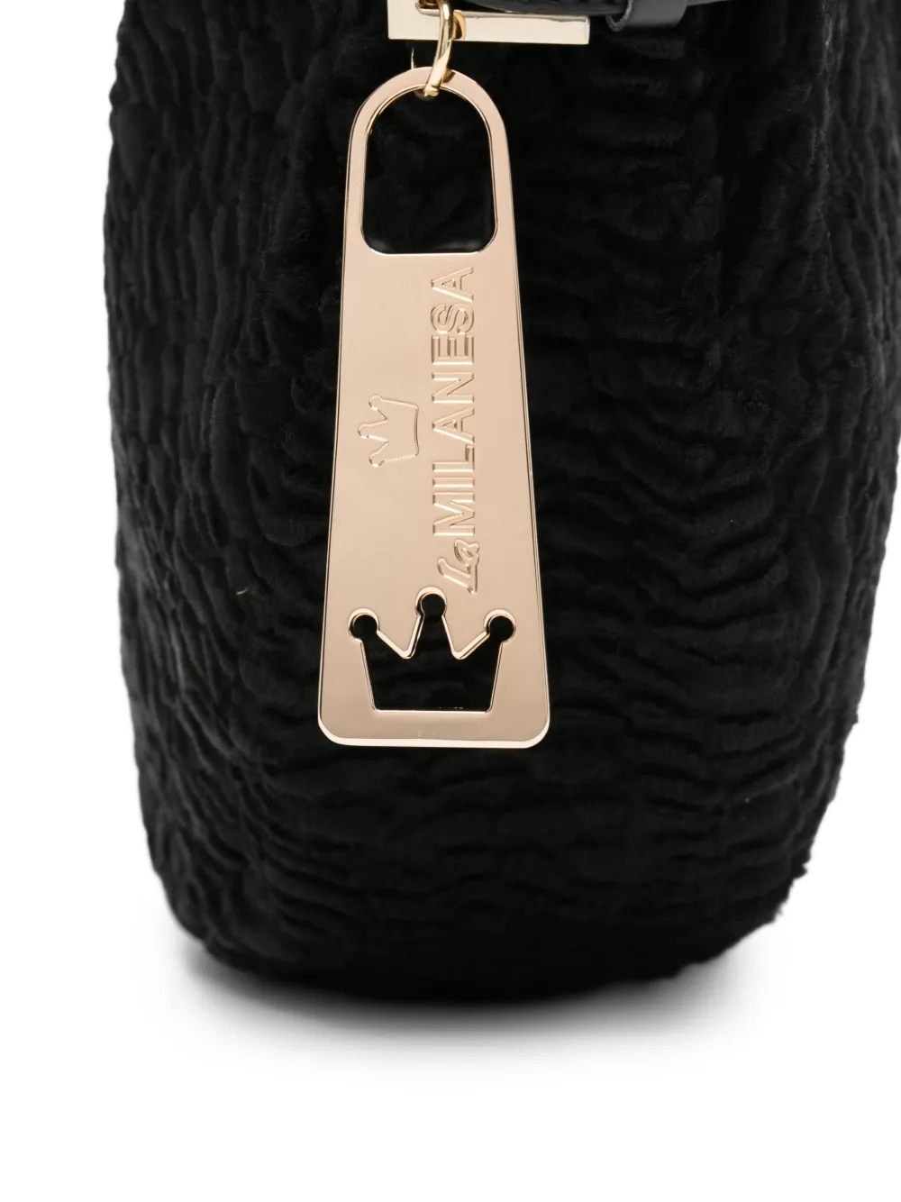 La Milanesa Textured Buckle Shoulder Bag In Black