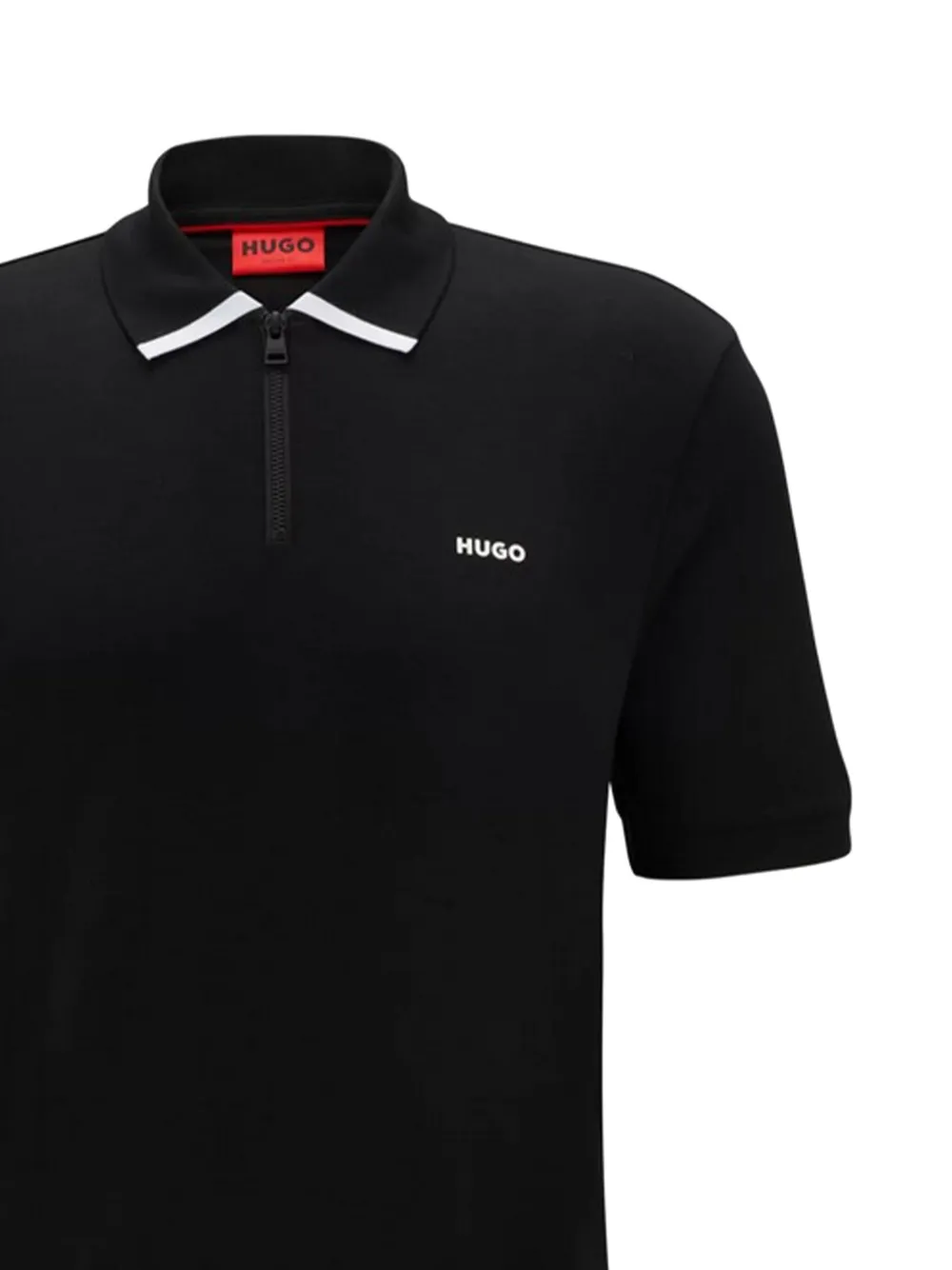 BOSS zip-neck logo polo shirt - Zwart