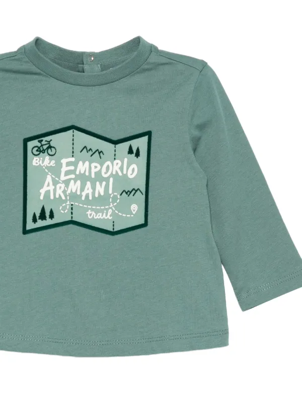 Emporio Armani Kids map-print long-sleeve T-shirt Green FARFETCH IN