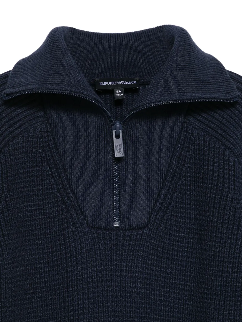 Emporio Armani Kids Geribbelde trui met halve rits Blauw