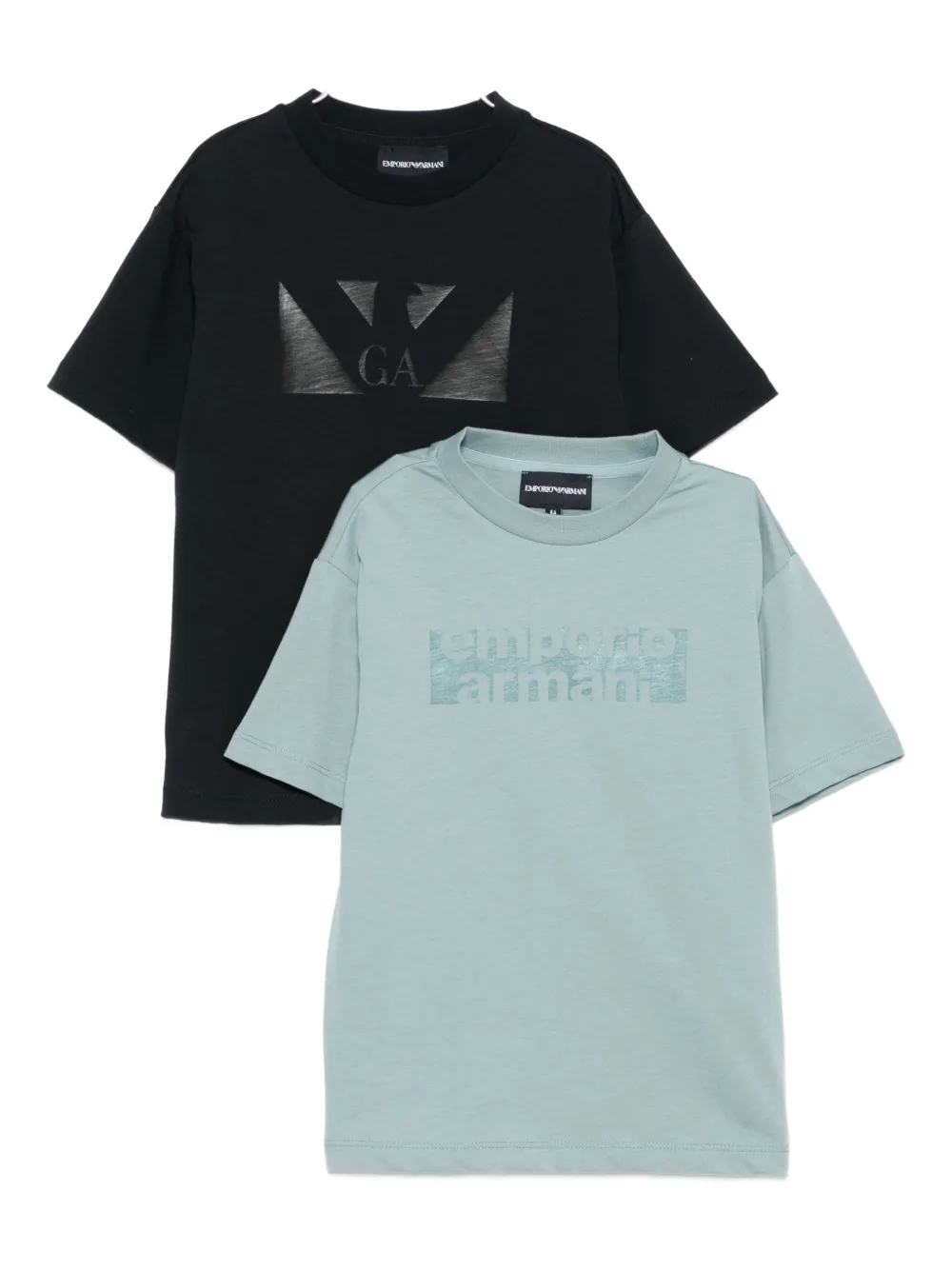 Emporio Armani Kids Eagle-logo cotton T-shirts (pack of two) - Blu