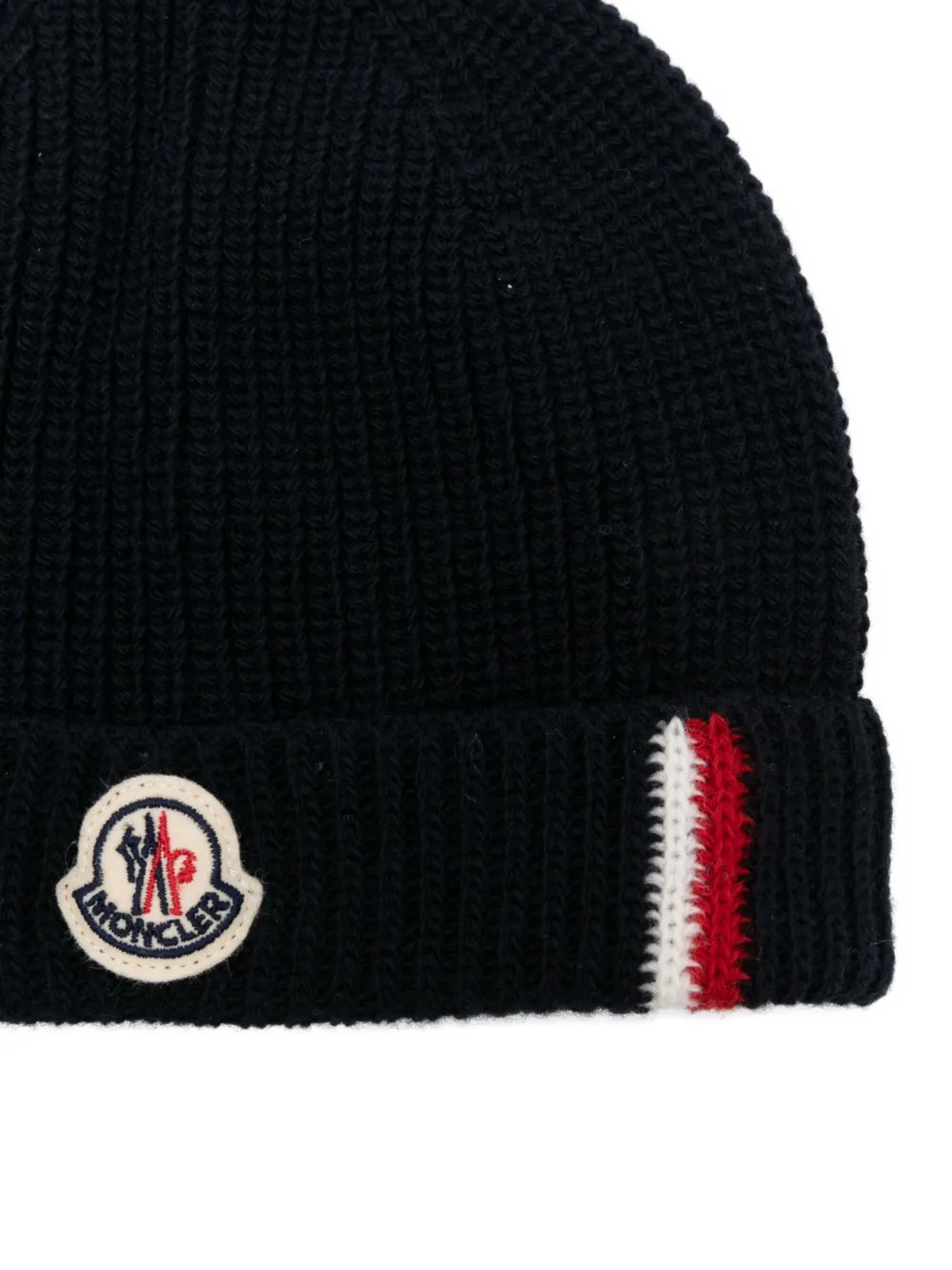 Moncler Enfant logo-patch ribbed beanie - Blauw