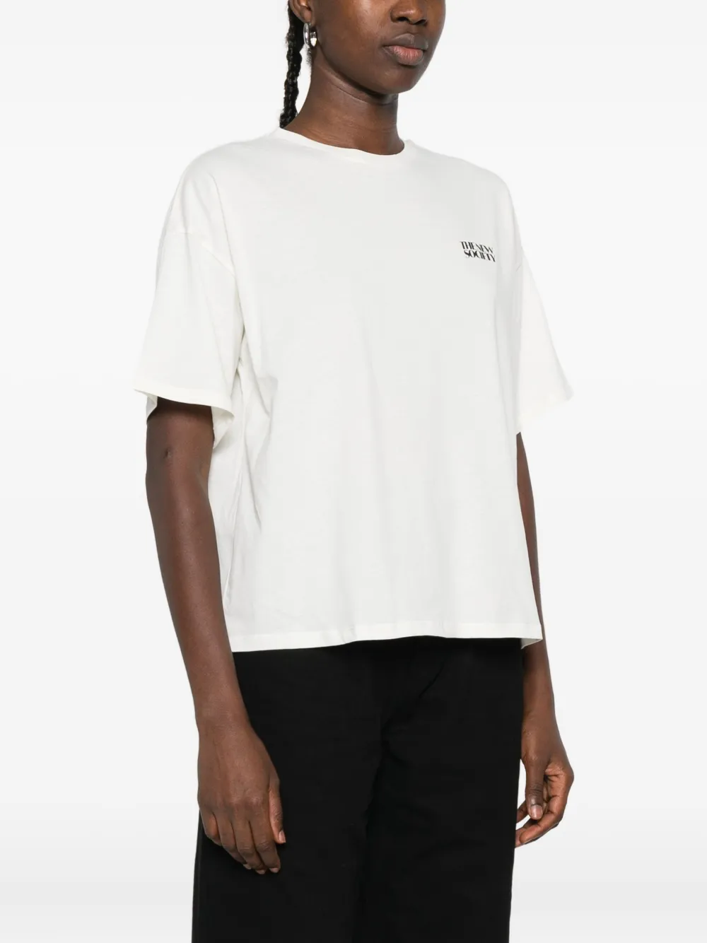 The New Society Logo-embroidered Crop T-shirt In White