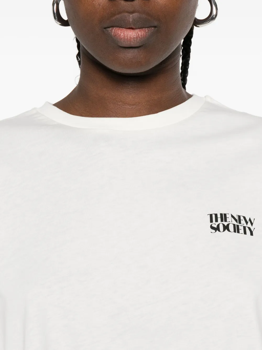 The New Society Logo-embroidered Crop T-shirt In White