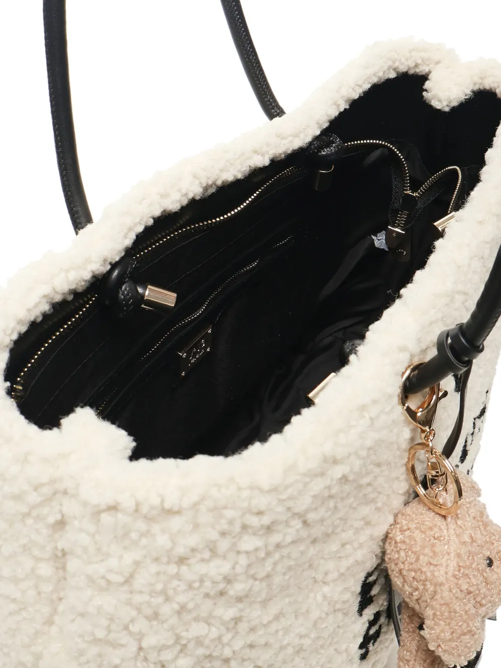 V73 Teddy-embellished Shearling Tote Bag In Neutral