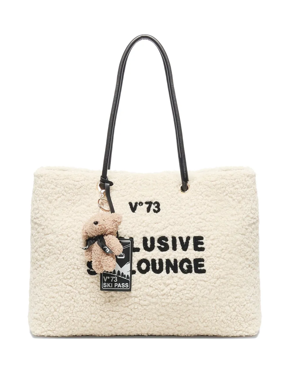 V73 Teddy-embellished Shearling Tote Bag In Neutral