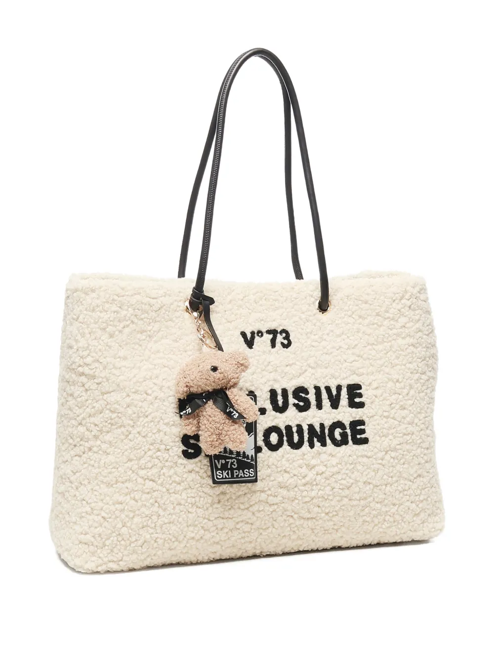 V73 Teddy-embellished Shearling Tote Bag In Neutral