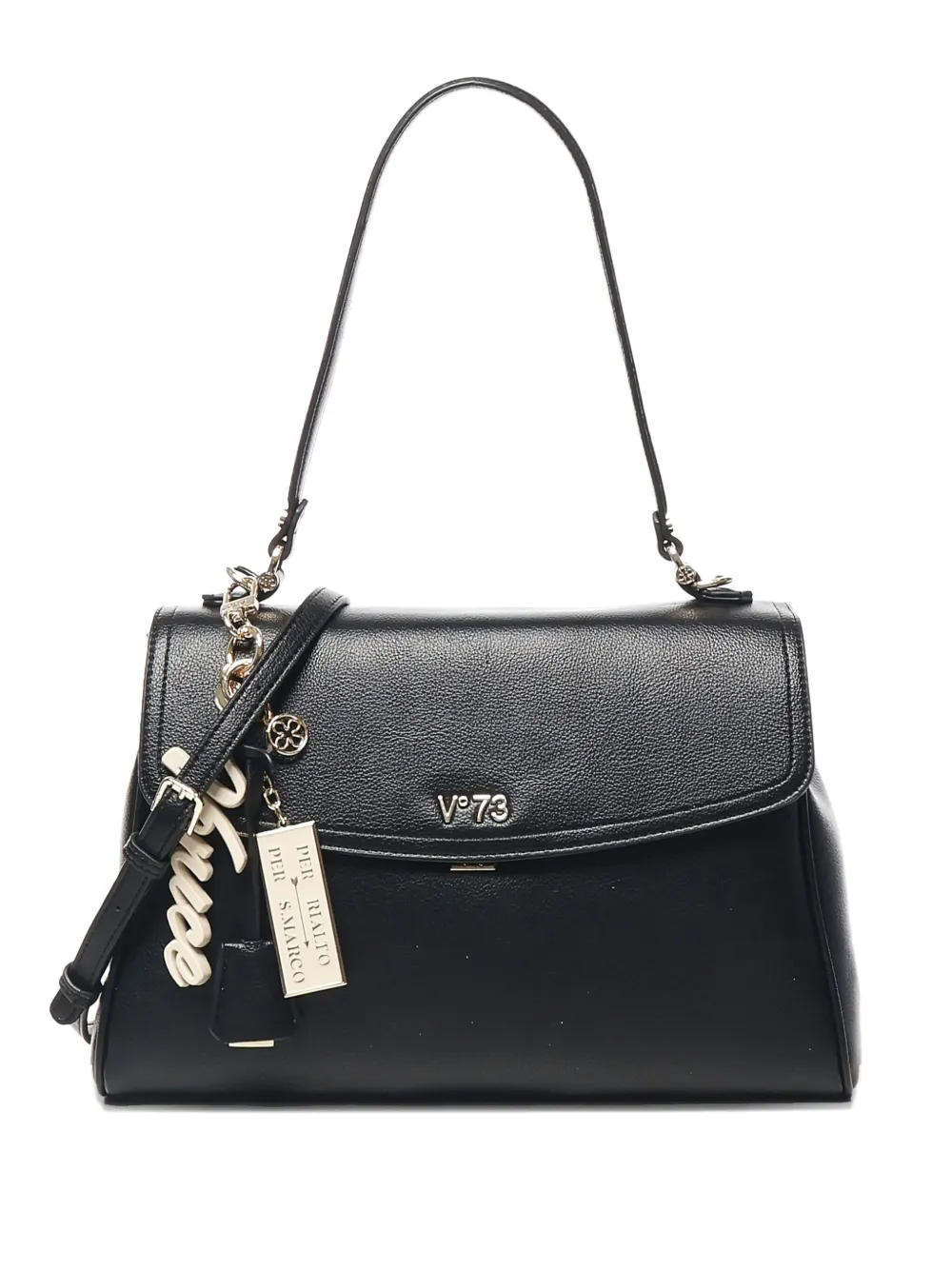 V73 Chain-accented Flap Shoulder Bag In Black