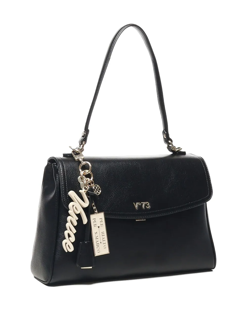V73 Chain-accented Flap Shoulder Bag In Black