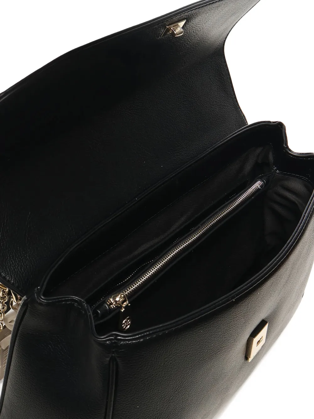 V73 Chain-accented Flap Shoulder Bag In Black