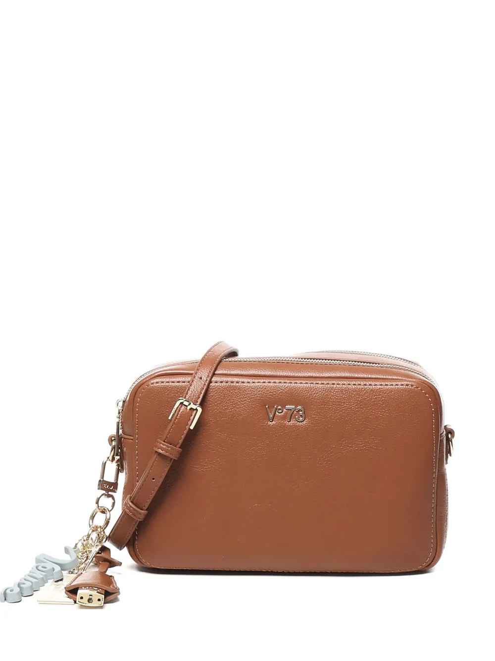 V73 Double-zip Charm Shoulder Bag In Brown