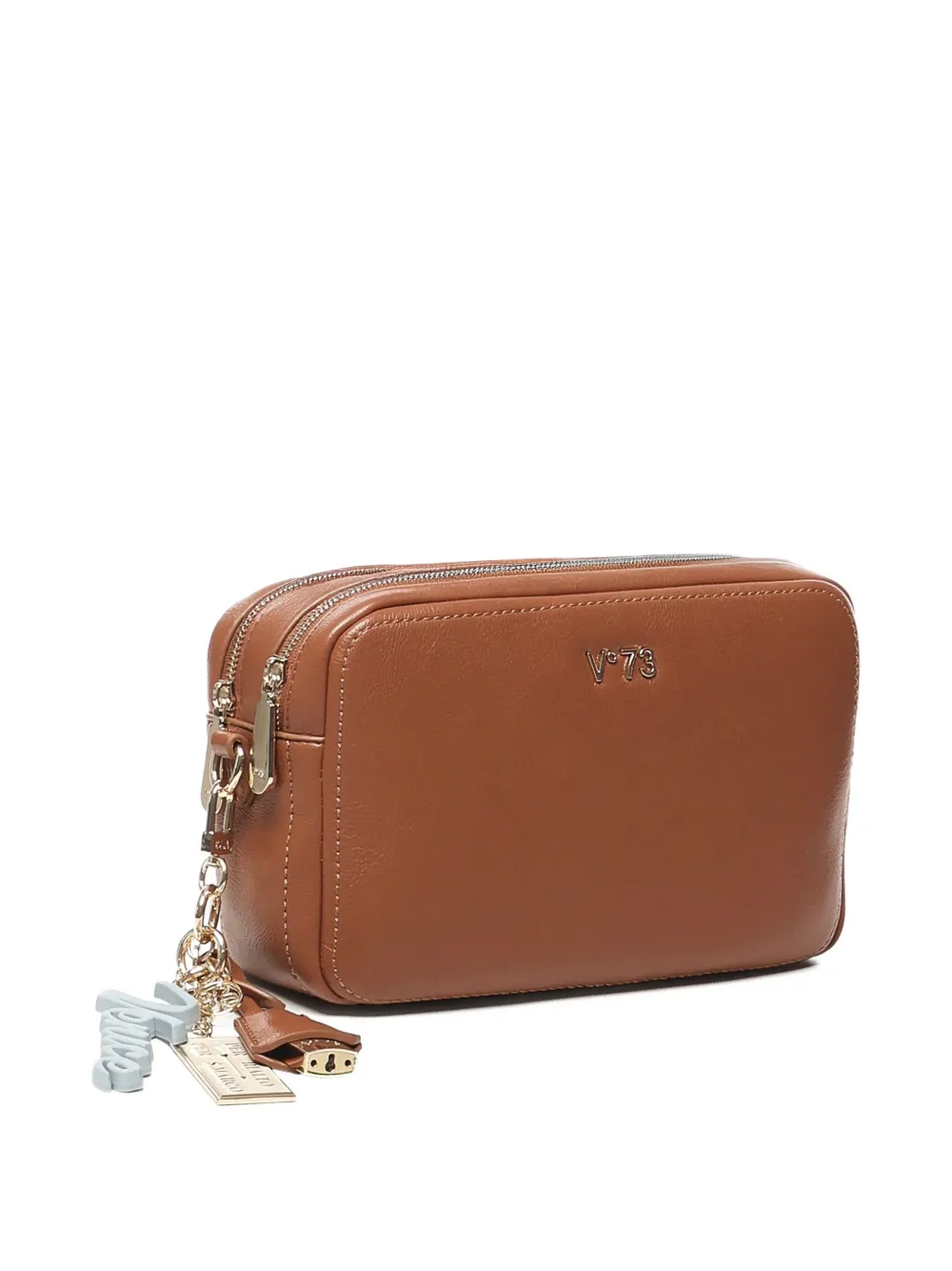 V73 Double-zip Charm Shoulder Bag In Brown
