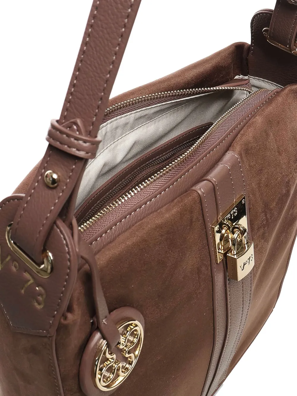 V73 Georgia Suede Leather-trimmed Shoulder Bag In Brown