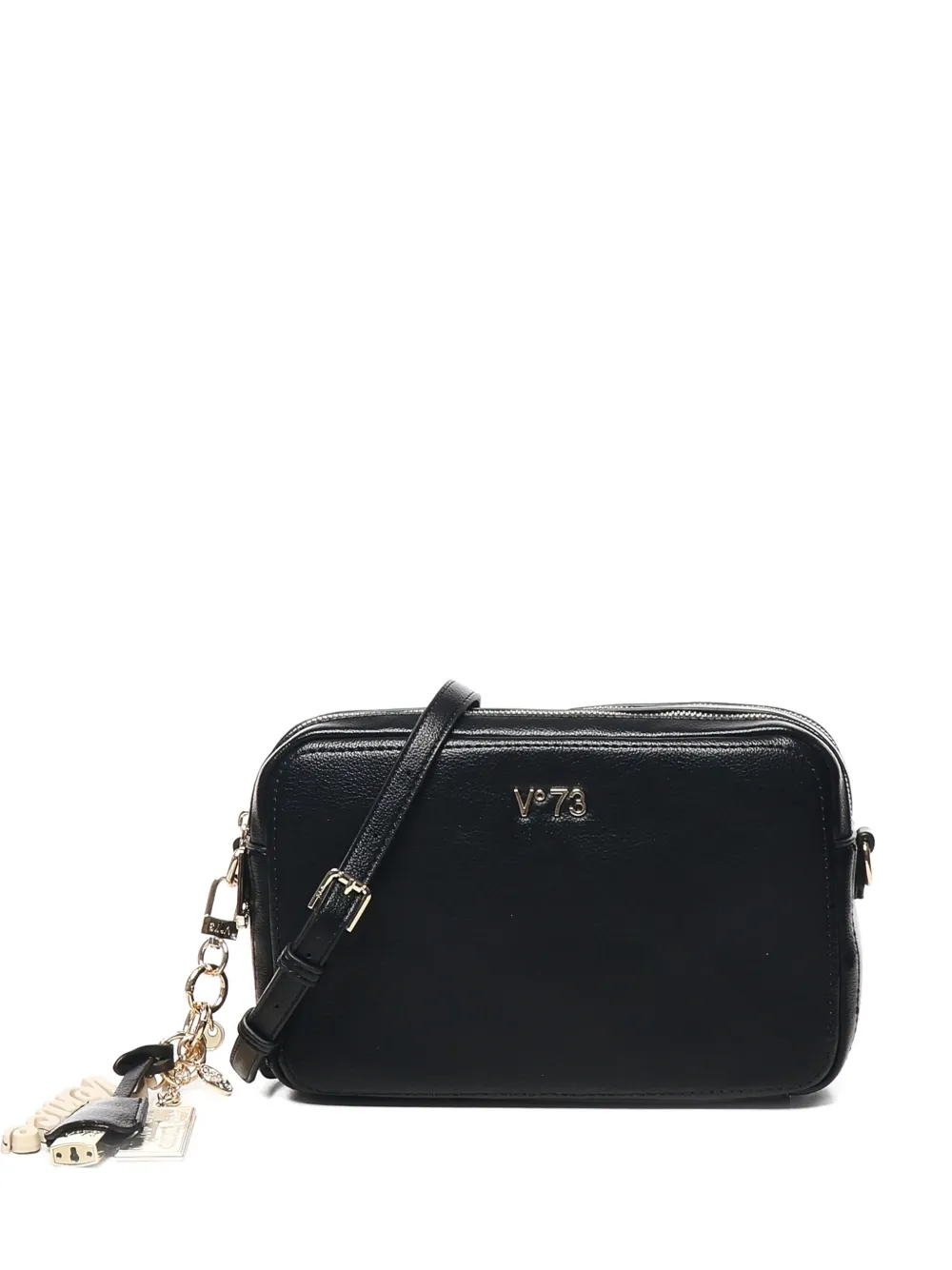 V73 Double-zip Charm Shoulder Bag In Black
