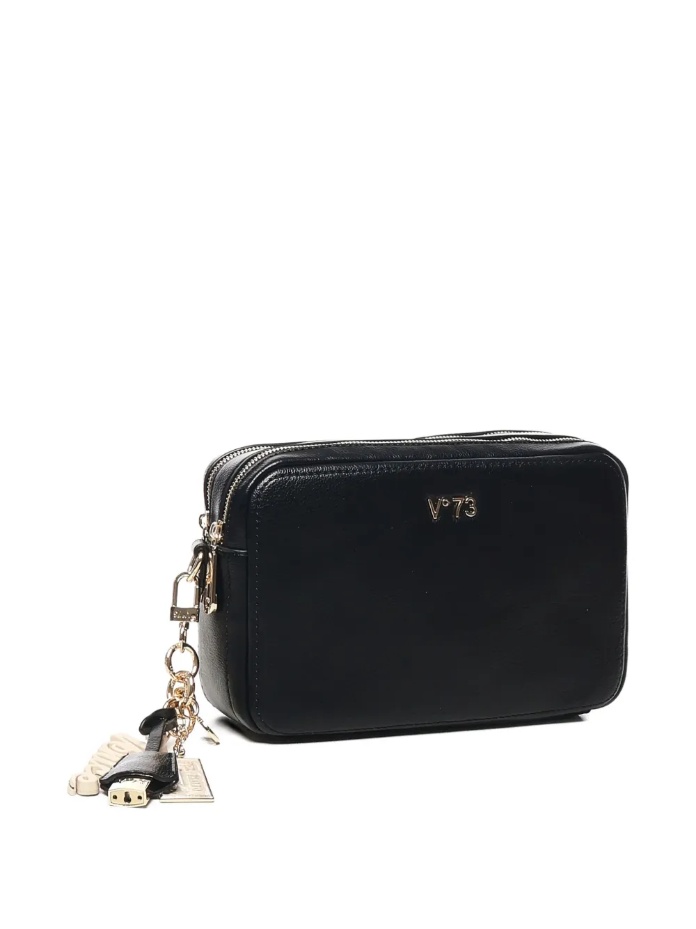 V73 Double-zip Charm Shoulder Bag In Black