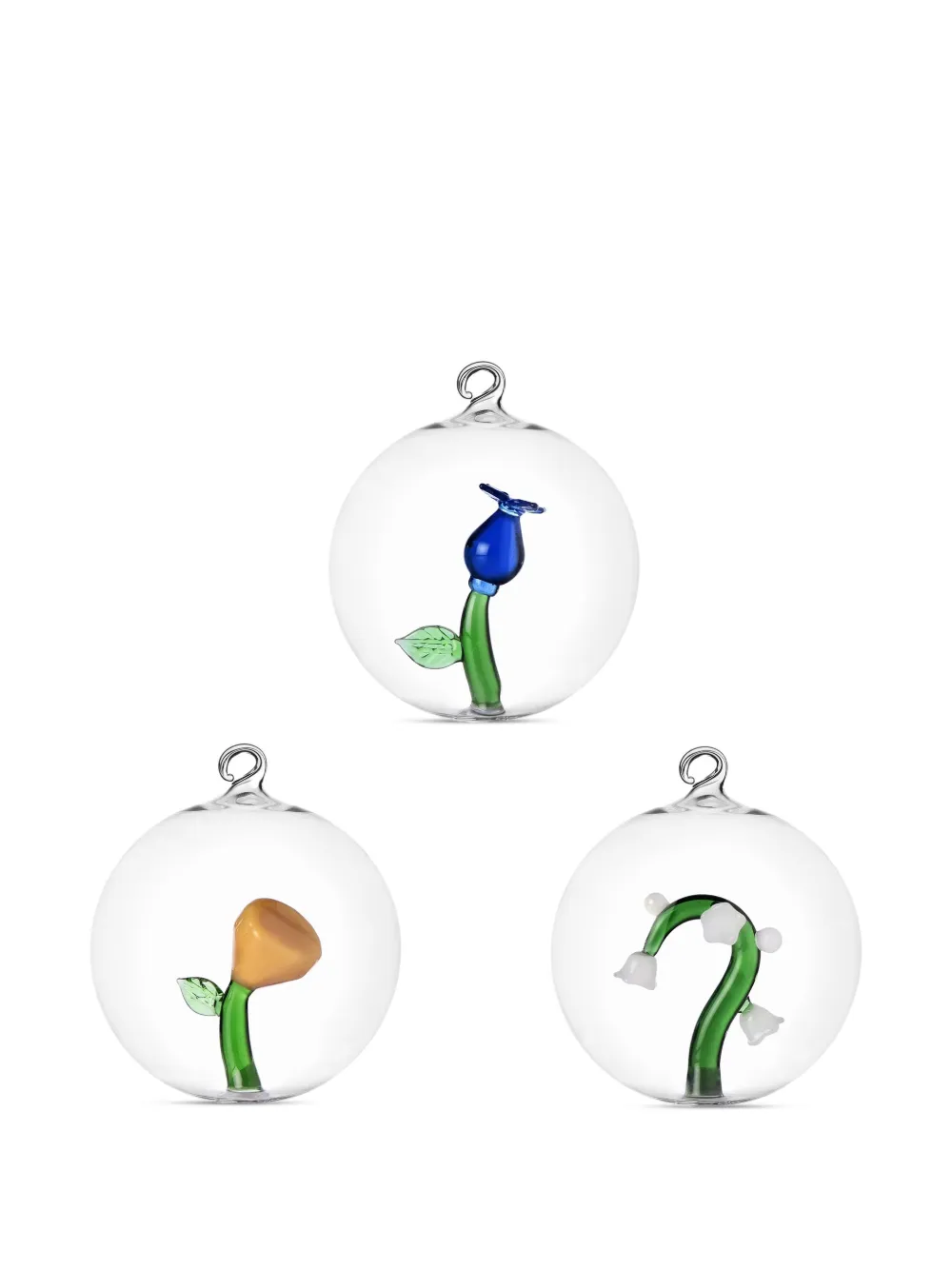 Ichendorf Milano Glass-enclosed Flower Ornaments (set Of Three) In Multi