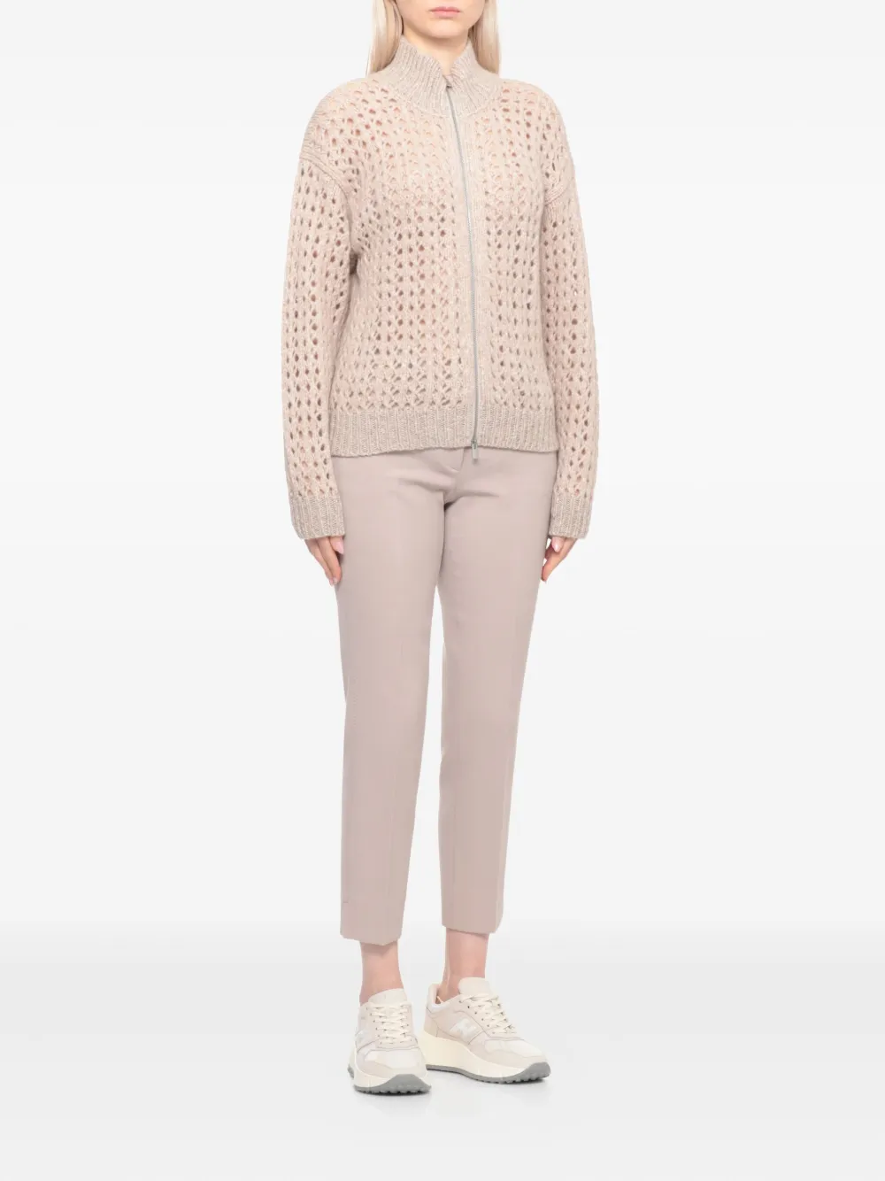 Peserico zip-up open-knit cardigan Beige